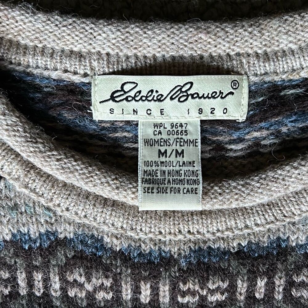 Eddie Bauer Vintage Wool Pullover Crewneck Fair Isle Sweater Medium Rolled Colla - Picture 2 of 8